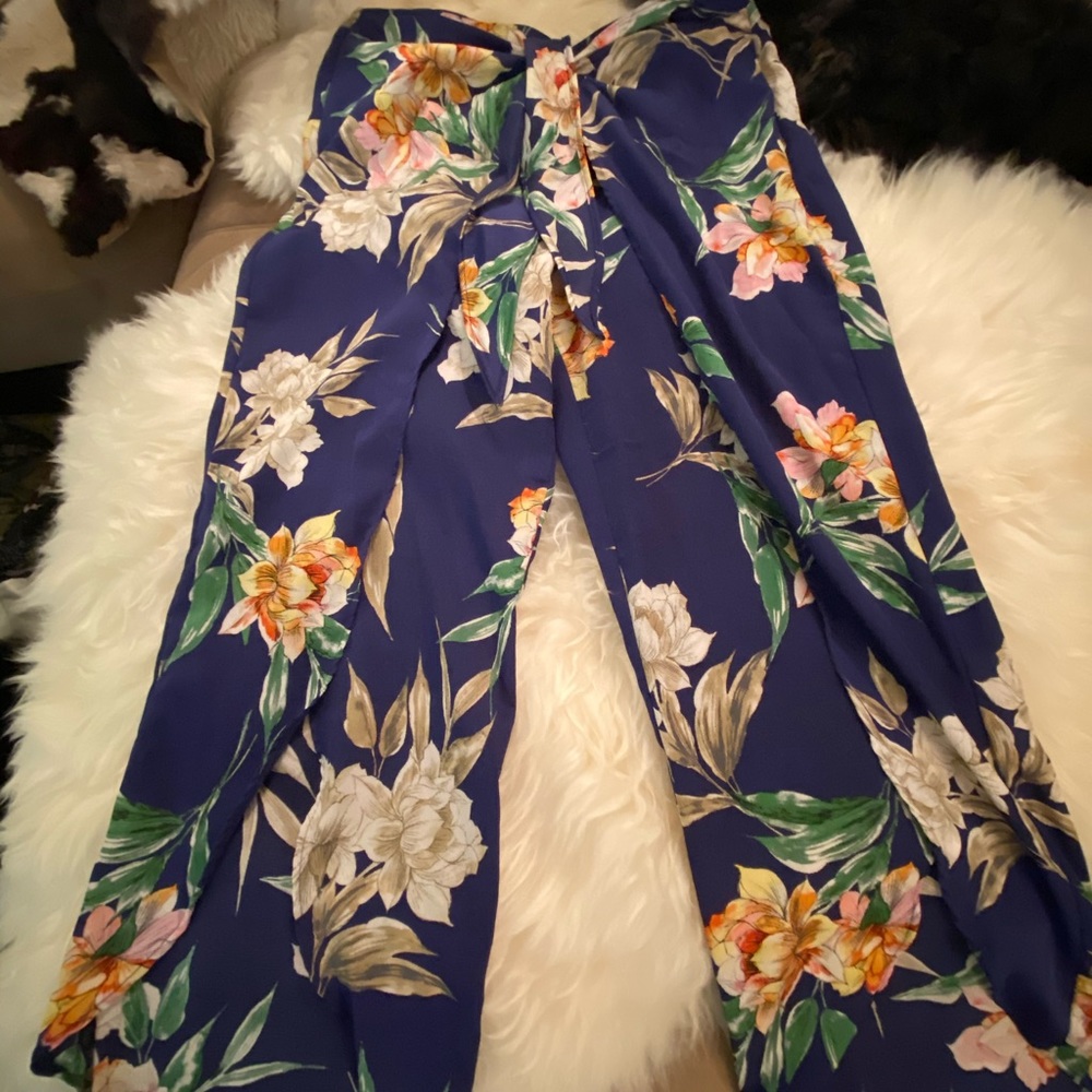 Zara Floral Front Wrap Slit Pants, M